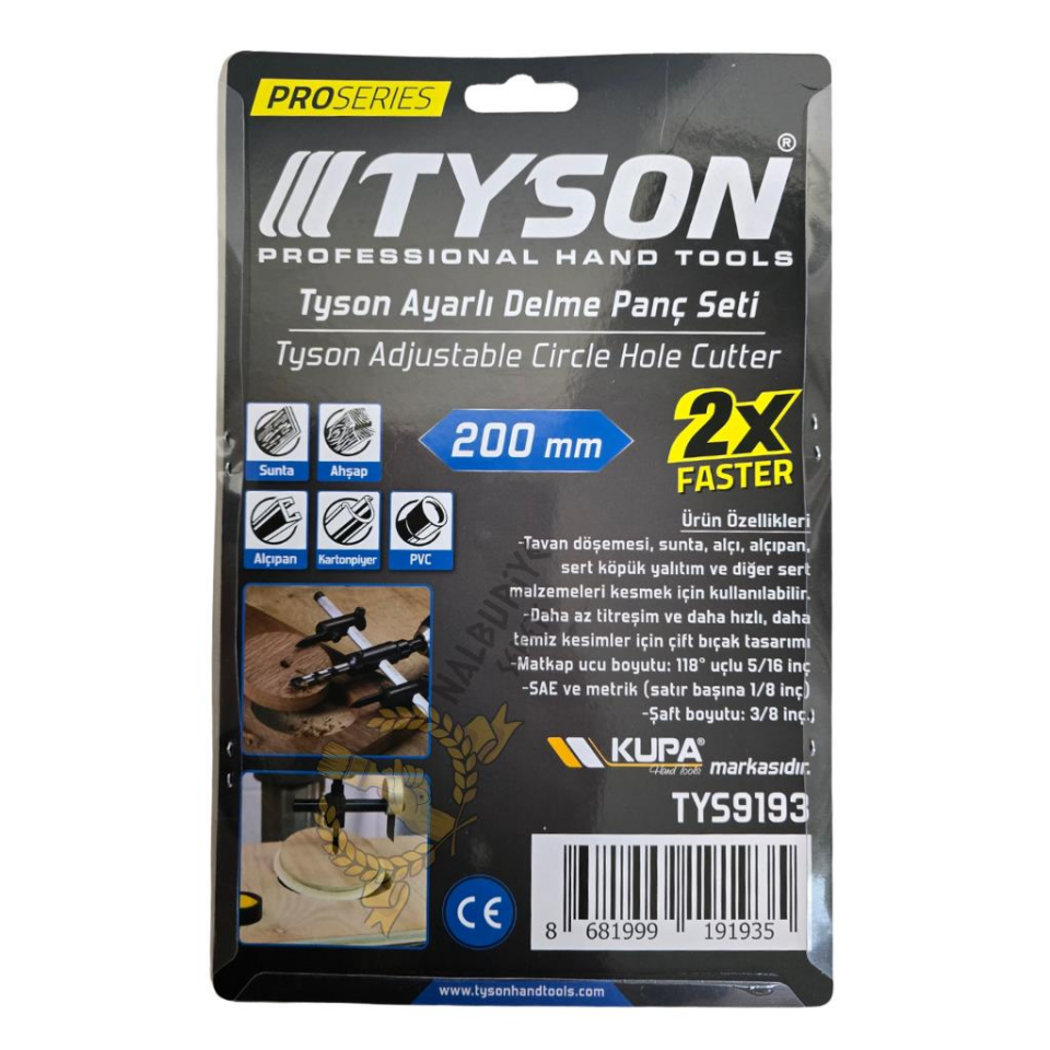 Kupa Tyson Ayarlı Delme Panç Seti 200 mm.