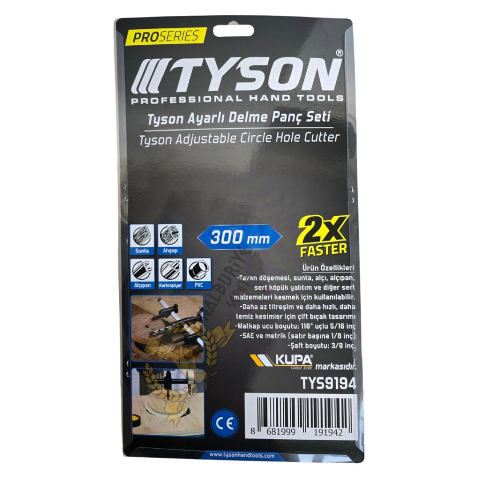 Kupa Tyson Ayarlı Delme Panç Seti 300 mm.