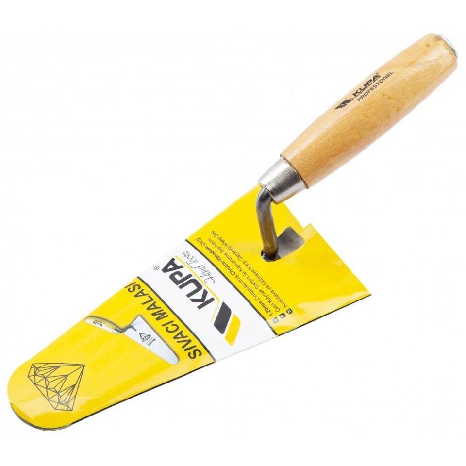 Kupa Ahşap Saplı Üçgen Sıvacı Malası - Oval Uç - 24 cm.