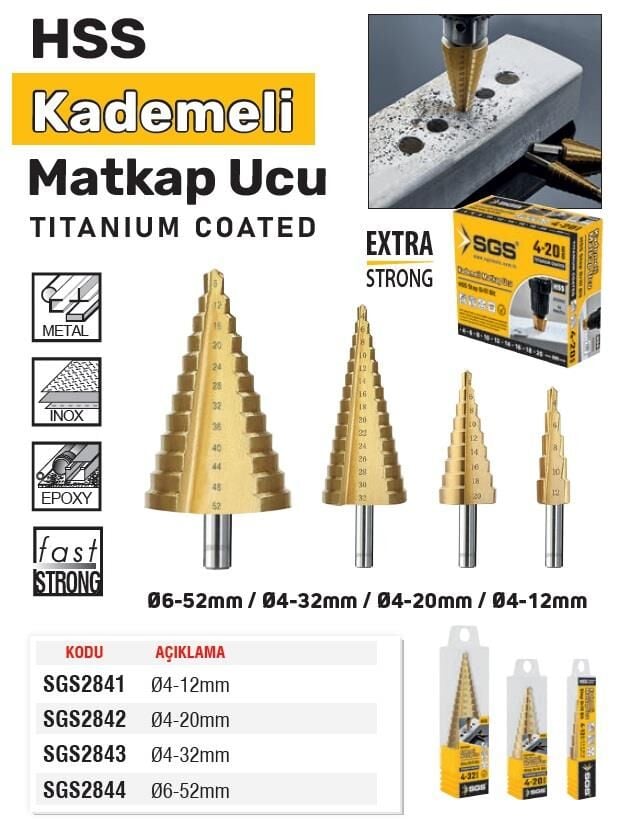 SGS HSS Kademeli Matkap Ucu Çam Panç - 6-52 mm.