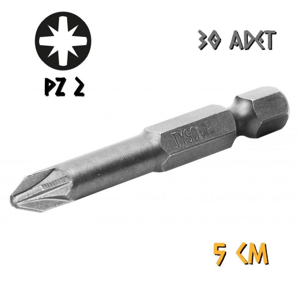 Kupa Tyson Vidalama Ucu Bits Uç - PZ2 Yıldız - 5 cm. - 30 Adet