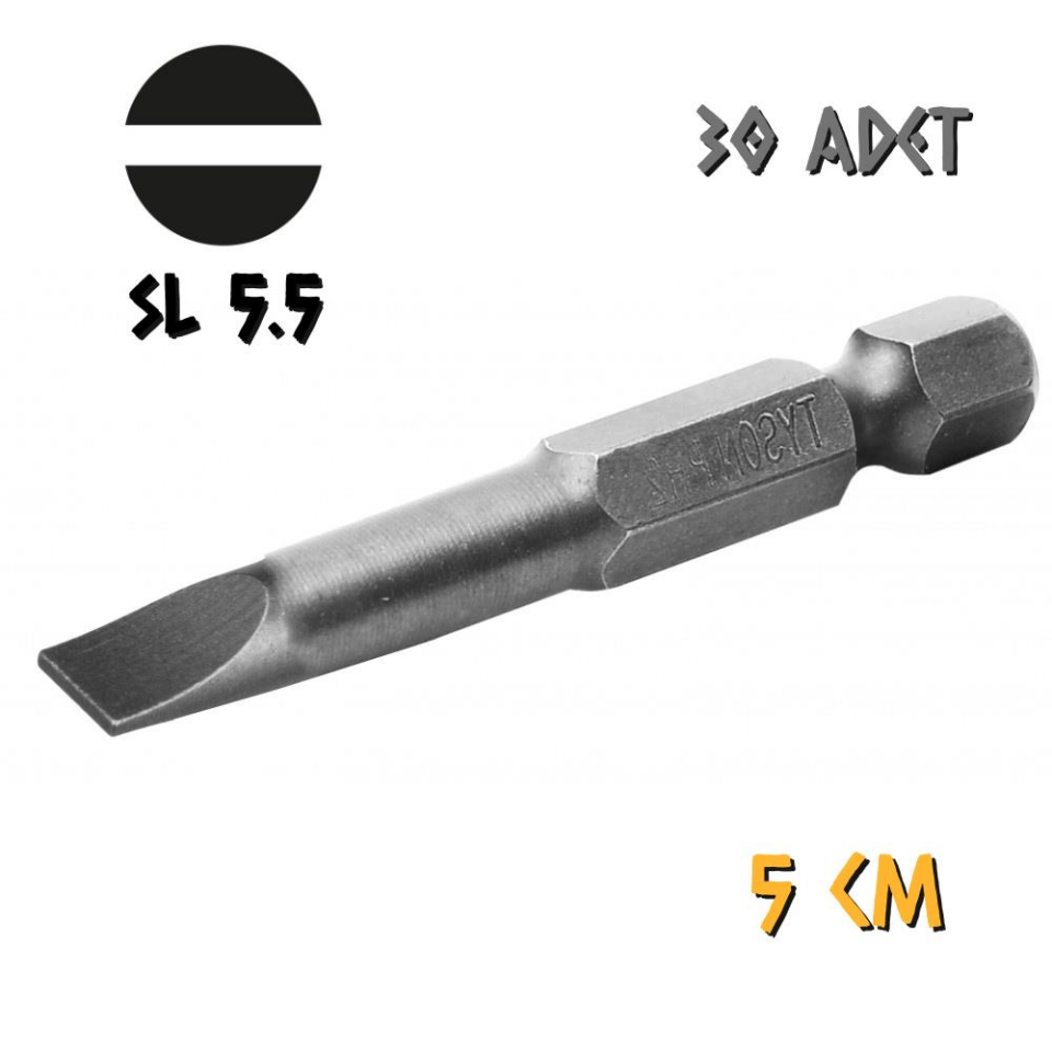 Kupa Tyson Vidalama Ucu Bits Uç - SL5.5 Düz - 5 cm. - 30 Adet