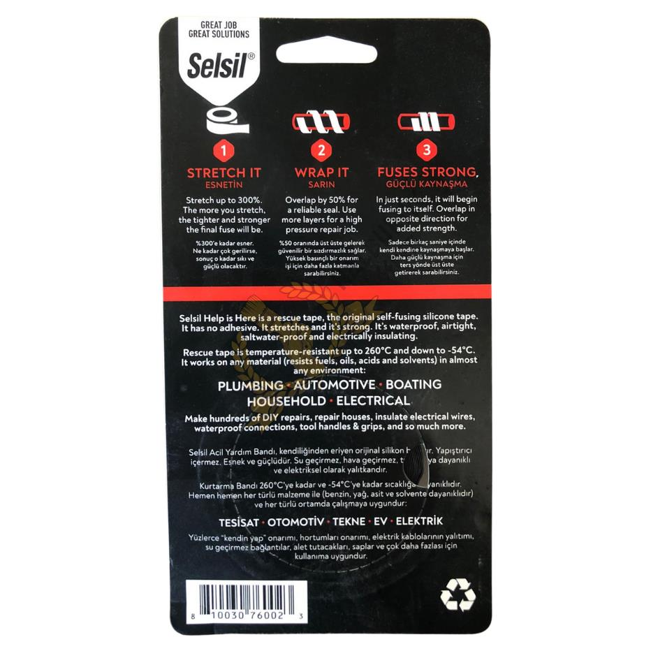 Selsil Acil Yardım Eriyen Silikon Bant - 2.54 cm. 3.66 mt.