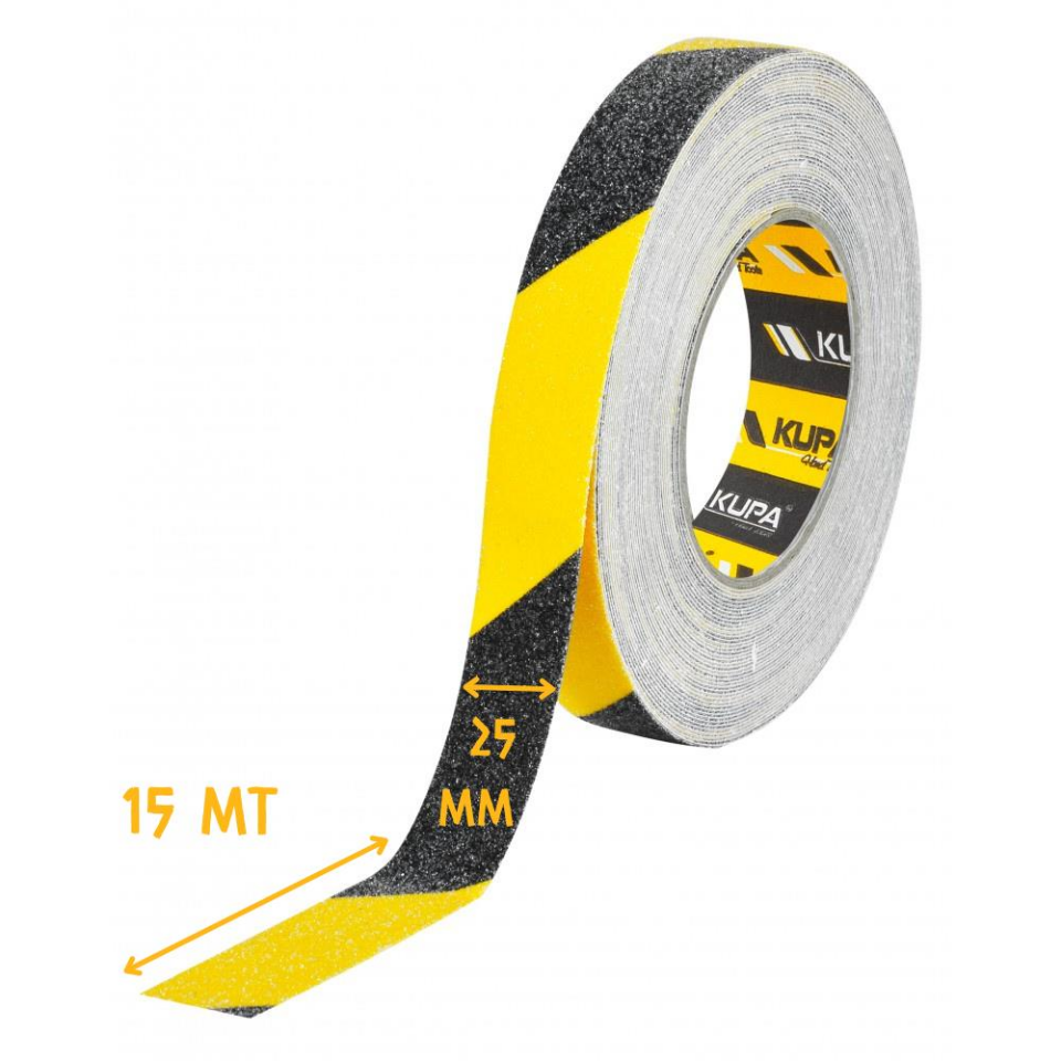 Kupa Kaydırmaz Bant Sarı-Siyah Merdiven Zımparası - 25 mm X 15 mt