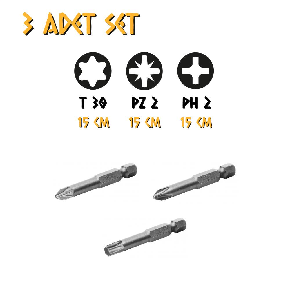 Kupa Tyson Bits Uç Seti 3 Parça - PH2 - PZ2 - TORK - 15 cm.
