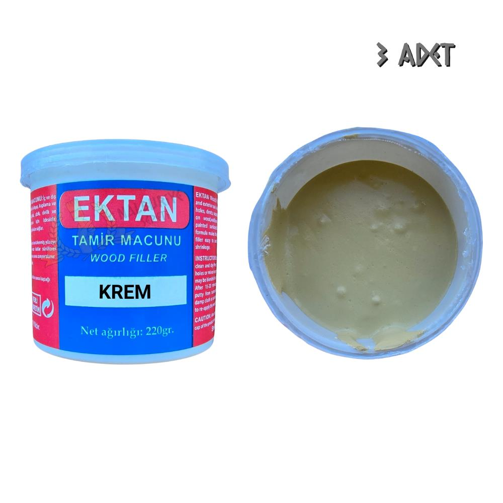 Ektan Masif ve Ahşap Tamir Macunu KREM 220 gr. - 3 Adet