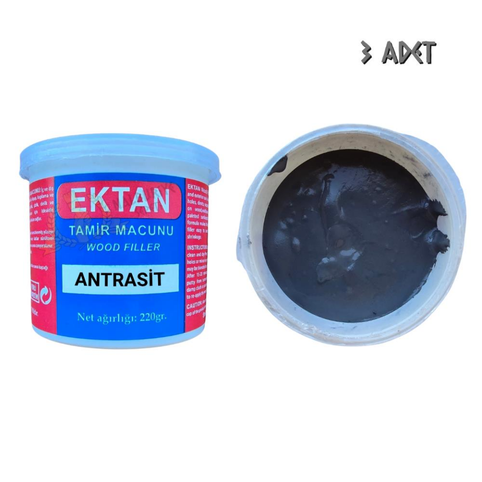 Ektan Masif ve Ahşap Tamir Macunu ANTRASİT 220 gr. - 3 Adet