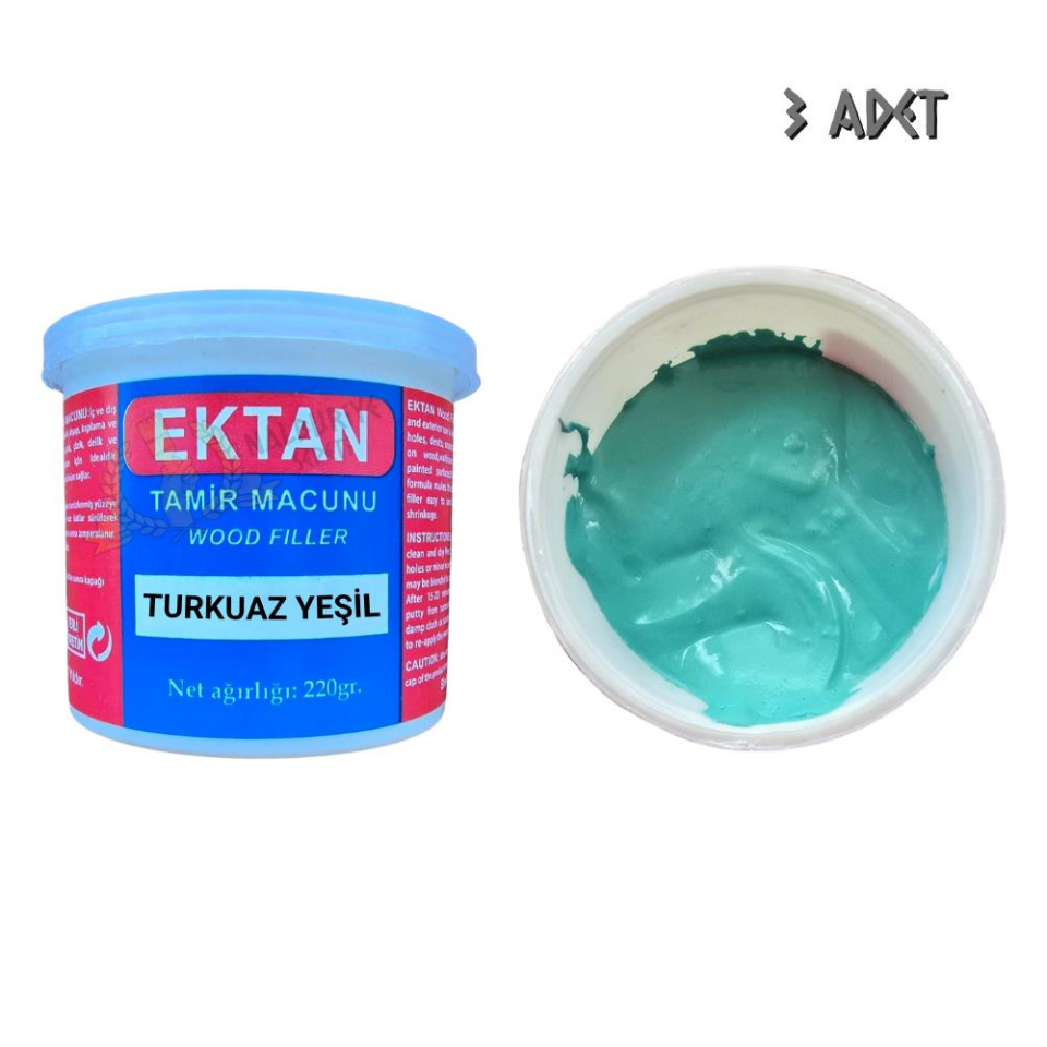 Ektan Masif ve Ahşap Tamir Macunu TURKUAZ YEŞİL 220 gr. - 3 Adet