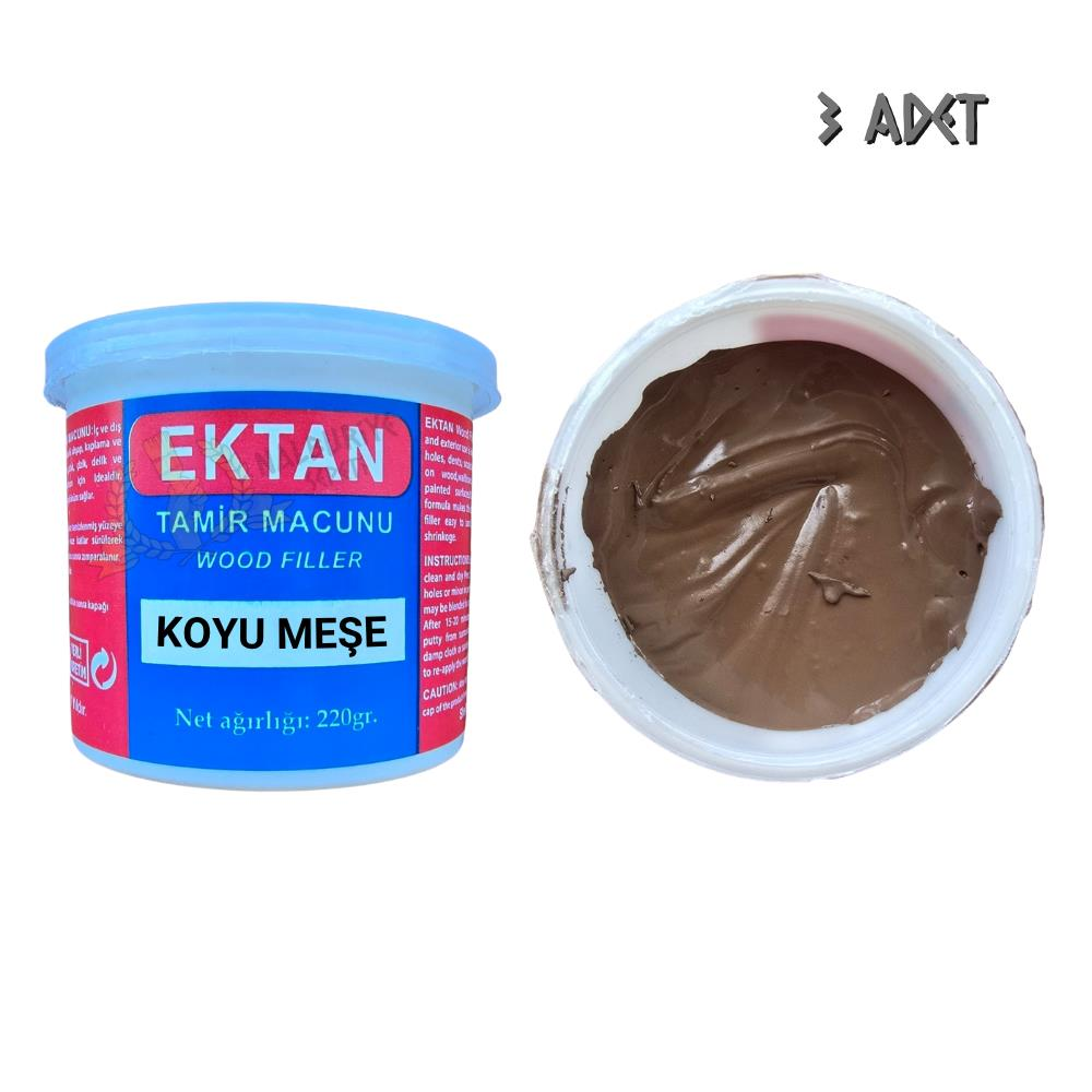 Ektan Masif ve Ahşap Tamir Macunu KOYU MEŞE 220 gr. - 3 Adet