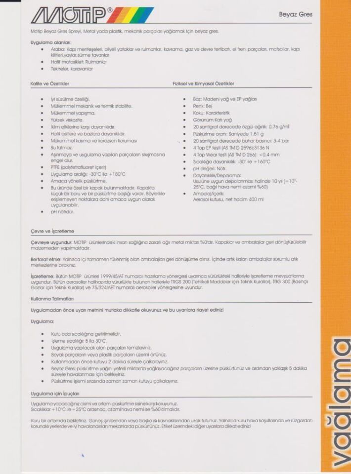 Motip Beyaz Gres Yağlama Spreyi 400 ml.