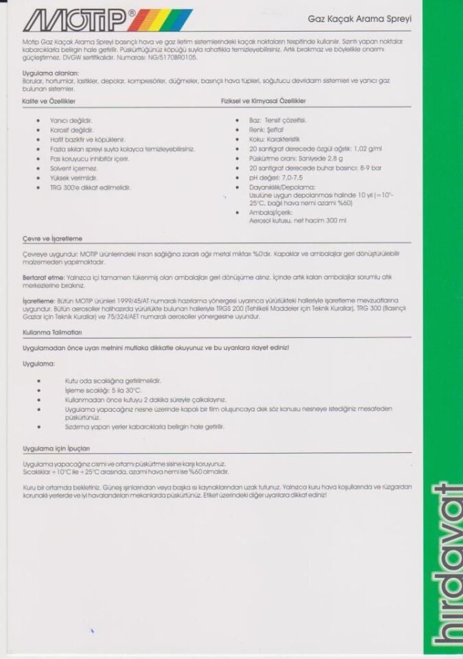 Motip Gaz Kaçak Arama Spreyi 300 ml.