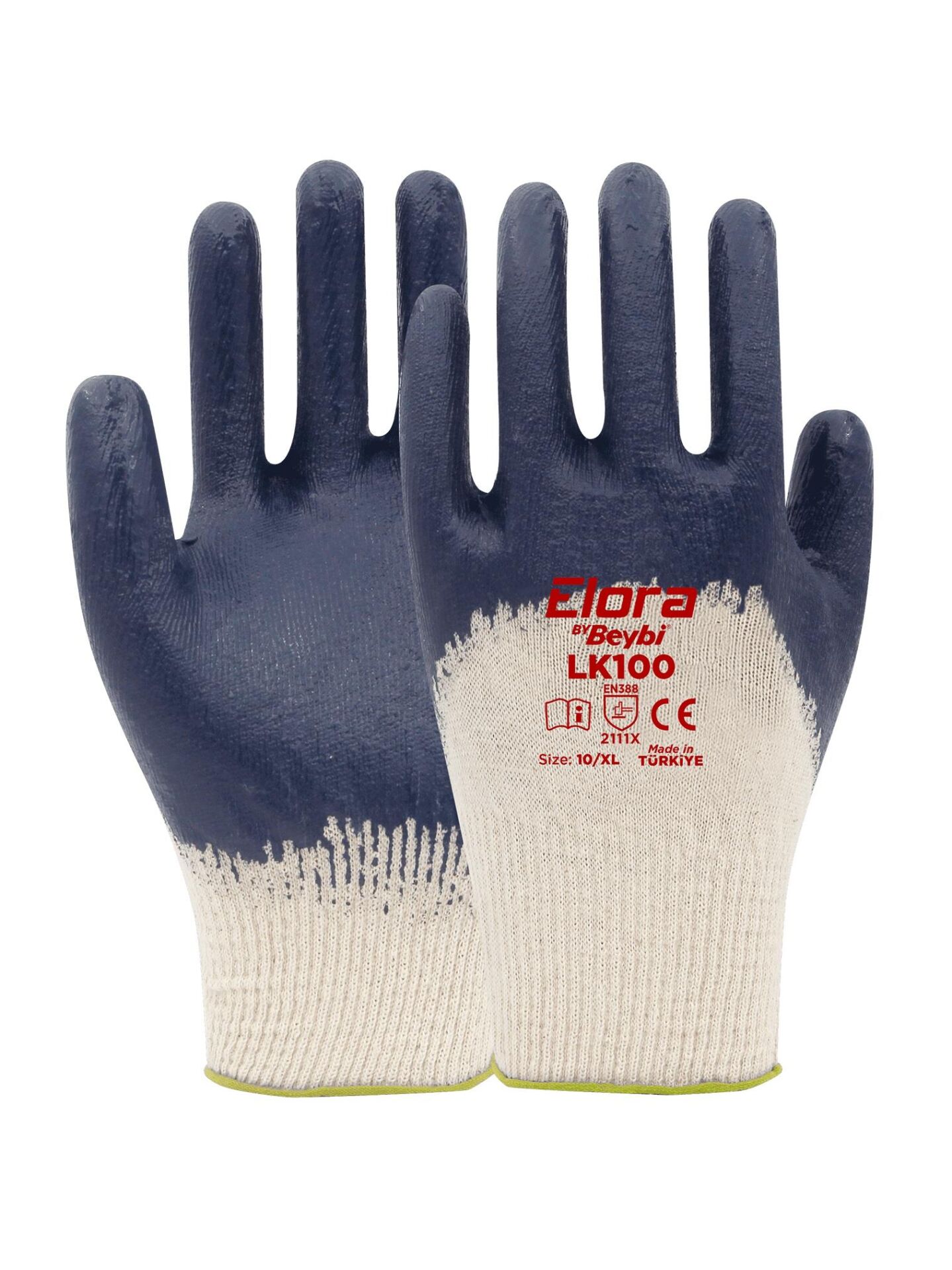 Beybi Elora Nitril Kaplı Pamuk İş Eldiveni No: 10 - 1 Çift