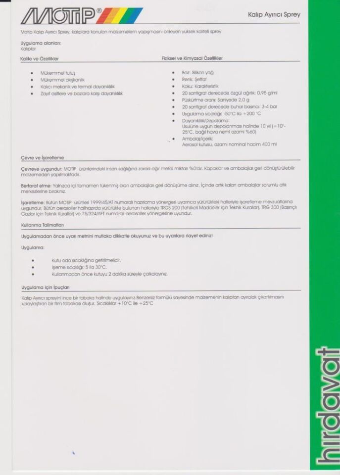 Motip Silikonlu Kalıp Ayırıcı Sprey 400 ml.