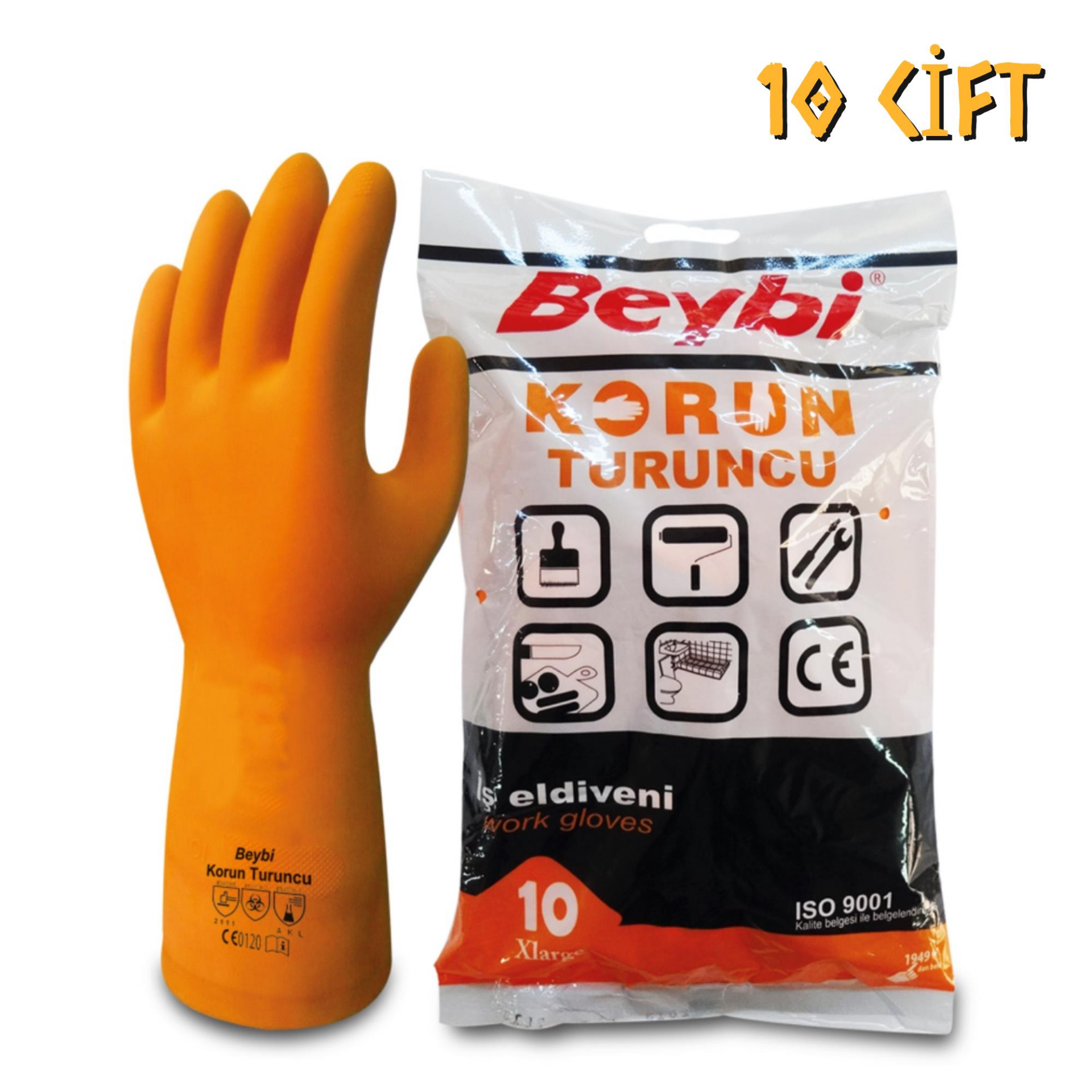 Beybi Korun Lateks İş Eldiveni No: 9 Turuncu - 10 Çift