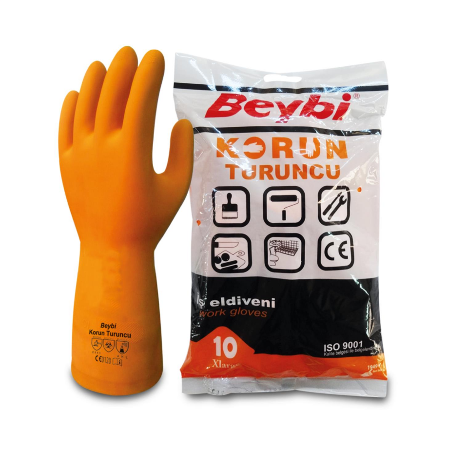 Beybi Korun Lateks İş Eldiveni No: 9.5 Turuncu - 1 Çift