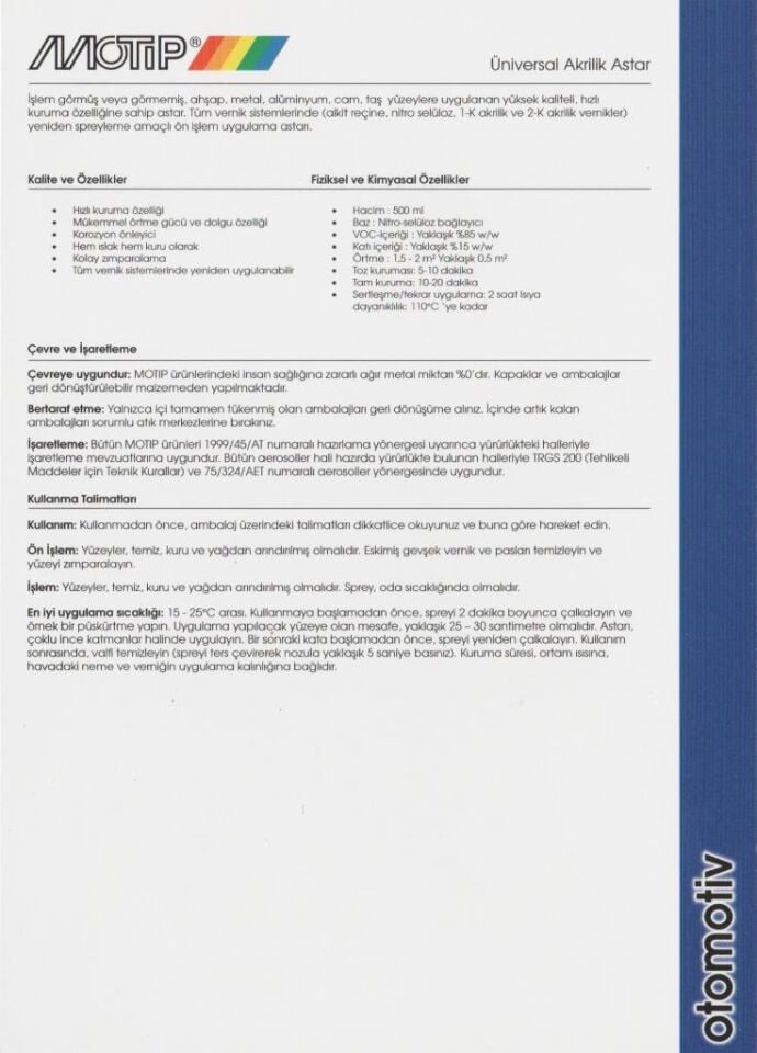 Motip Üniversal Akrilik Sprey ASTAR GRİ 500 ml