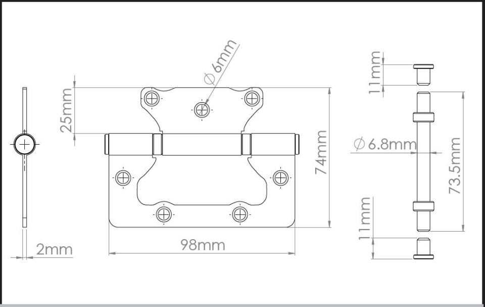 Koral Çelik Kelebek Menteşe Saten 10 cm. - 2 Adet