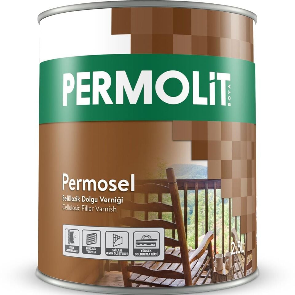 Permolit Selülozik Ahşap Dolgu Verniği 2.5 Lt.