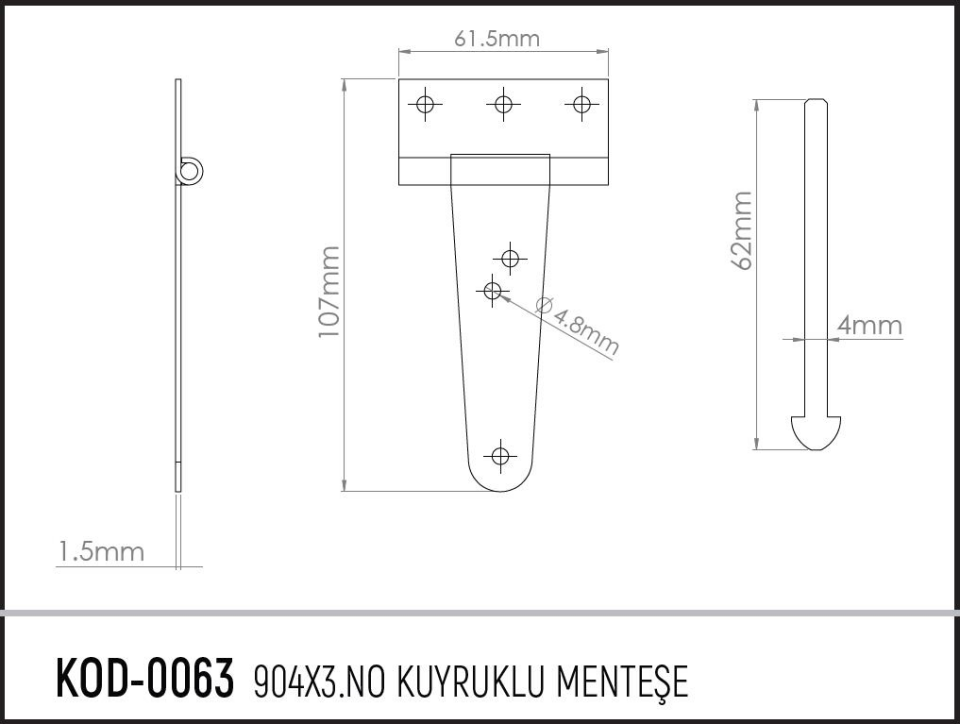 Koral Tek Kuyruklu Menteşe No: 904-3 - 7.5 cm. - 4 Adet