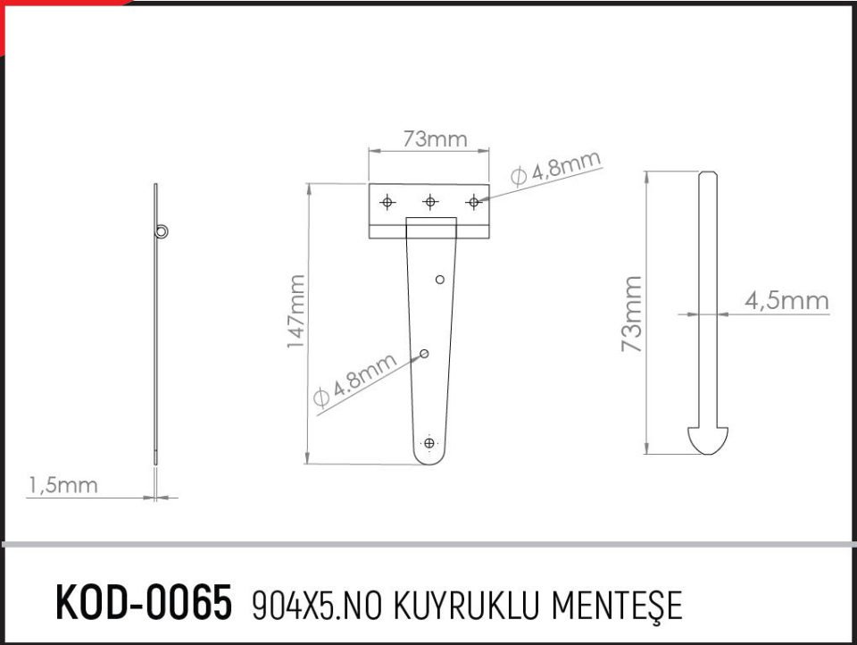 Koral Tek Kuyruklu Menteşe No: 904-5 - 11.5 cm. - 4 Adet