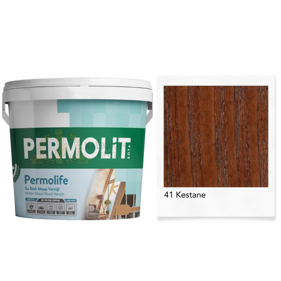 Permolit Permolife Su Bazlı Parlak Ahşap Vernik - KESTANE - 2.5 Lt.