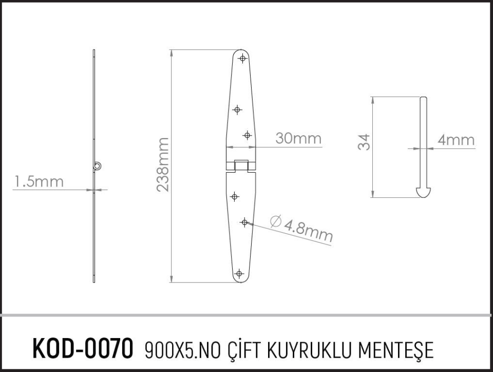 Koral Çift Kuyruklu Menteşe No: 900-5 - 11.2 cm. - 10 Adet