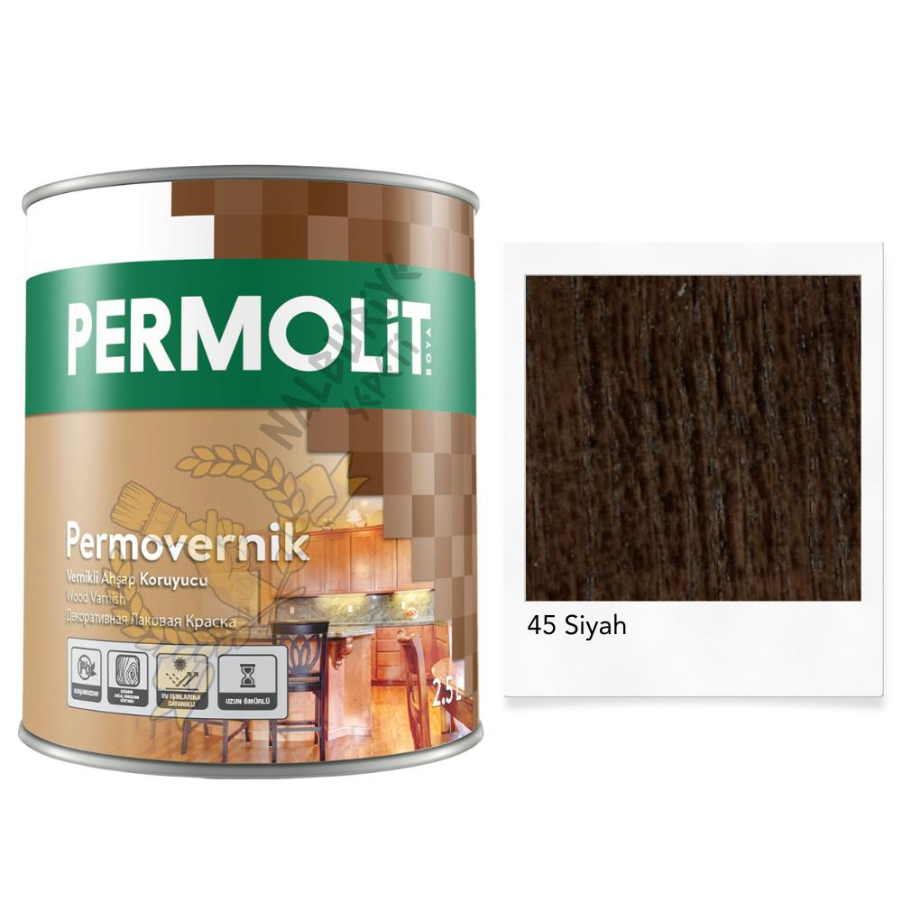 Permolit Sentetik Vernikli Ahşap Koruyucu Boya SİYAH 2.5 Lt.