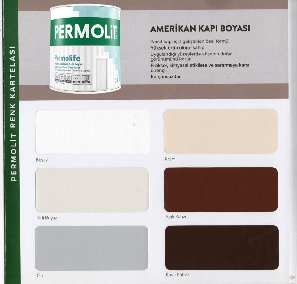 Permolit Permolife Su Bazlı Amerikan Panel Kapı Boyası - GRİ - 0.75 Lt.