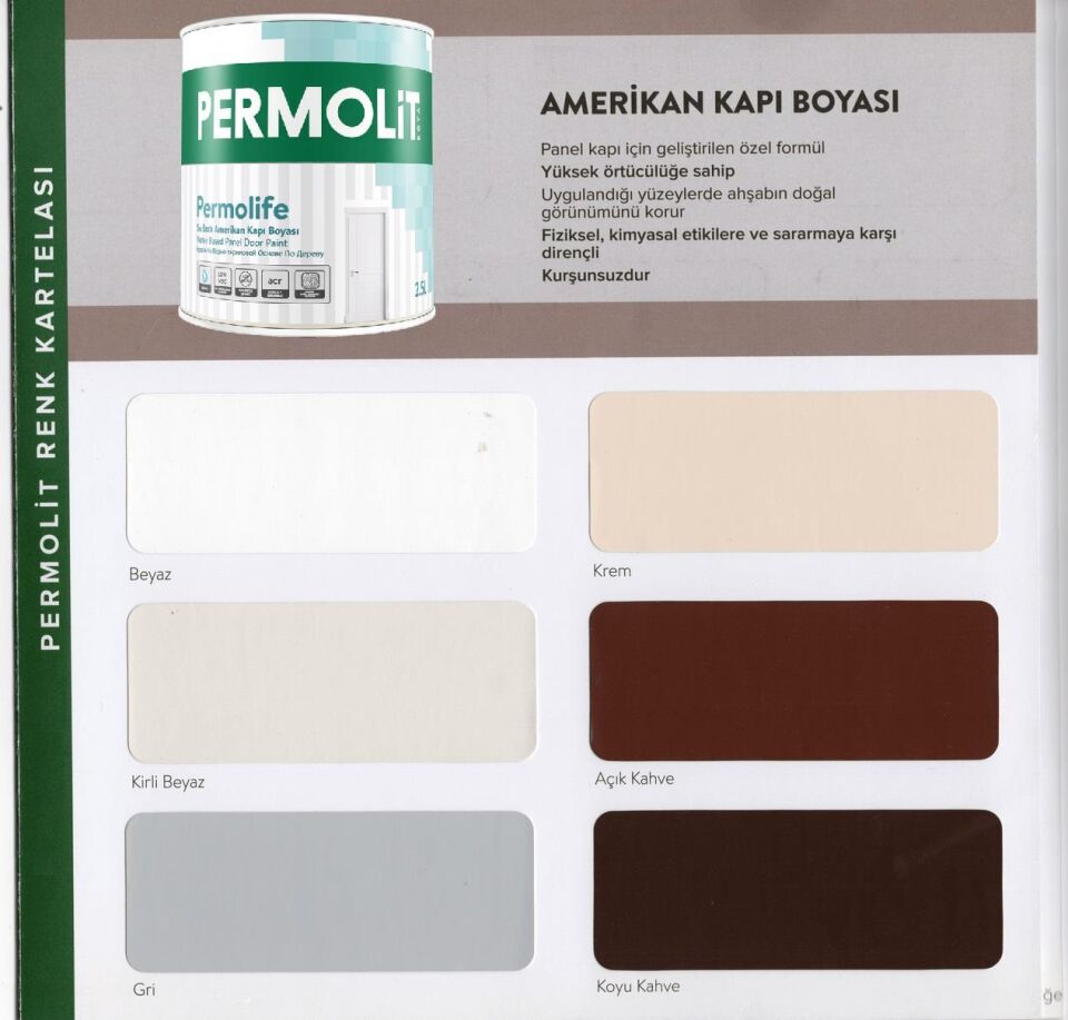 Permolit Permolife Su Bazlı Amerikan Panel Kapı Boyası - KİRLİ BEYAZ - 0.75 Lt.