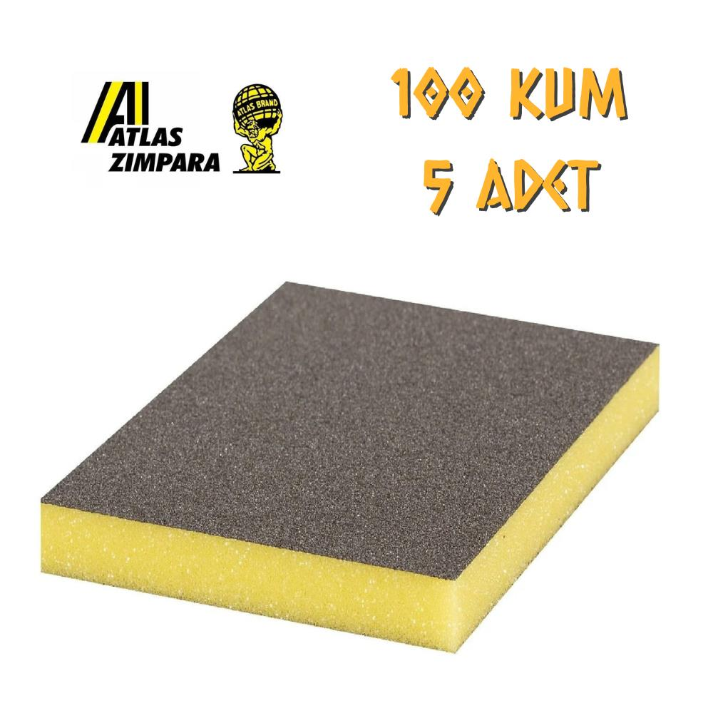 Atlas Sünger Zımpara - İnce 2 taraflı - 100 Kum - 5 Adet
