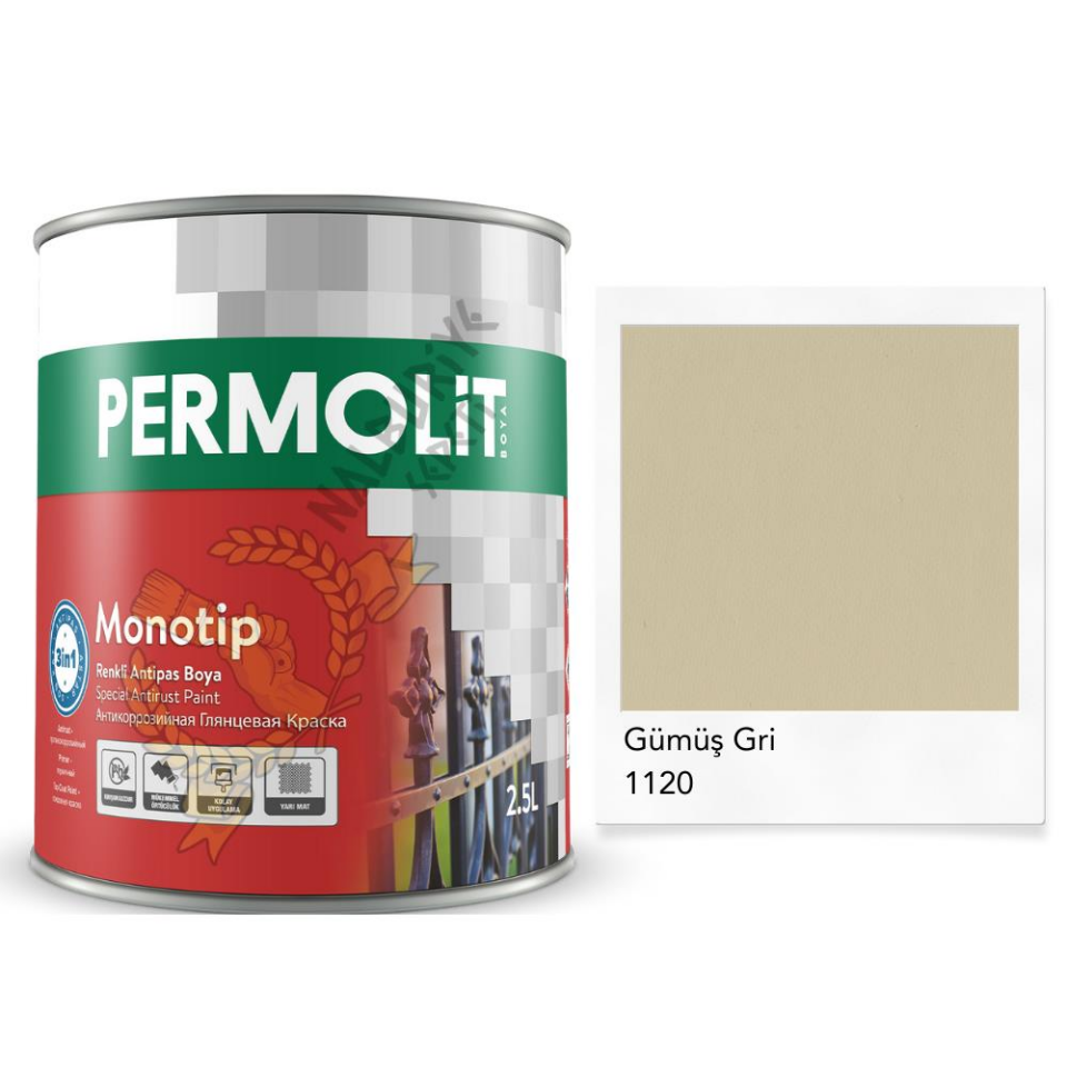Permolit Monotip Astarlı Antipas Boya GÜMÜŞ GRİ 0.75 Lt.