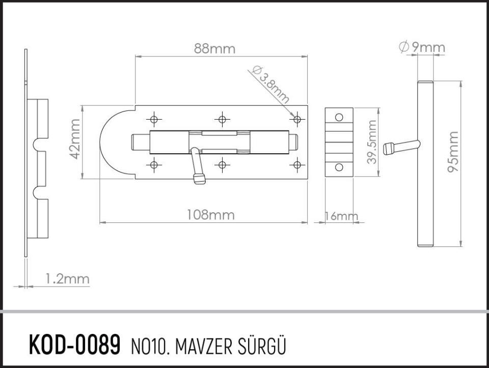 Koral Mavzer Sürgü No: 10 - 11 cm. - 4 Adet