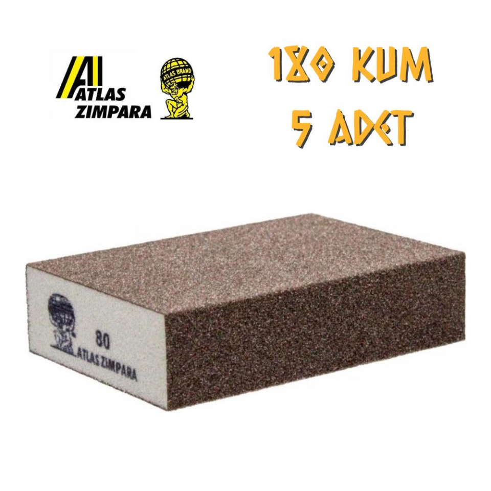 Atlas Sünger Zımpara - Kalın 4 Taraflı - 180 Kum - 5 Adet