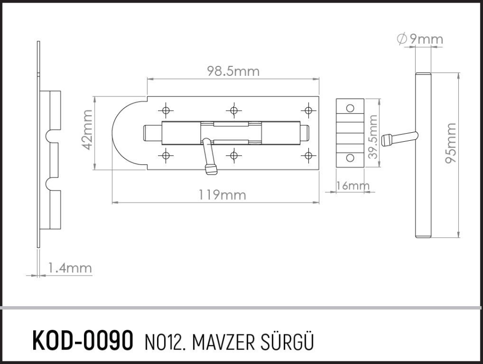 Koral Mavzer Sürgü No: 12 - 12 cm. - 1 Adet
