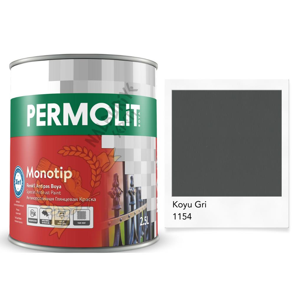 Permolit Monotip Astarlı Antipas Boya KOYU GRİ 0.75 Lt.
