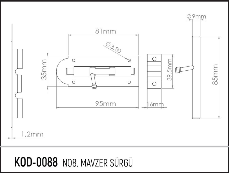 Koral Mavzer Sürgü No: 8 - 9.5 cm. - 1 Adet