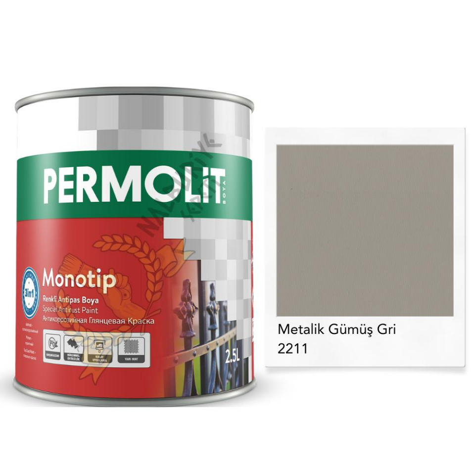 Permolit Monotip Astarlı Antipas Boya METALİK GÜMÜŞ GRİ 2.5 Lt.