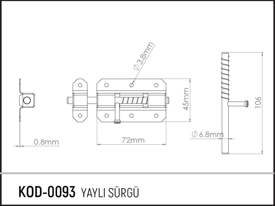Koral Yaylı Sürgü Standart - 7 cm. - 1 Adet
