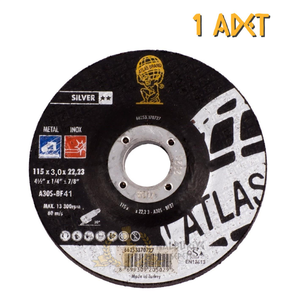 Atlas A30S-BF41 Metal İnox Daire Testere Kesme Taşı 3 x 115 mm, - 1 Adet