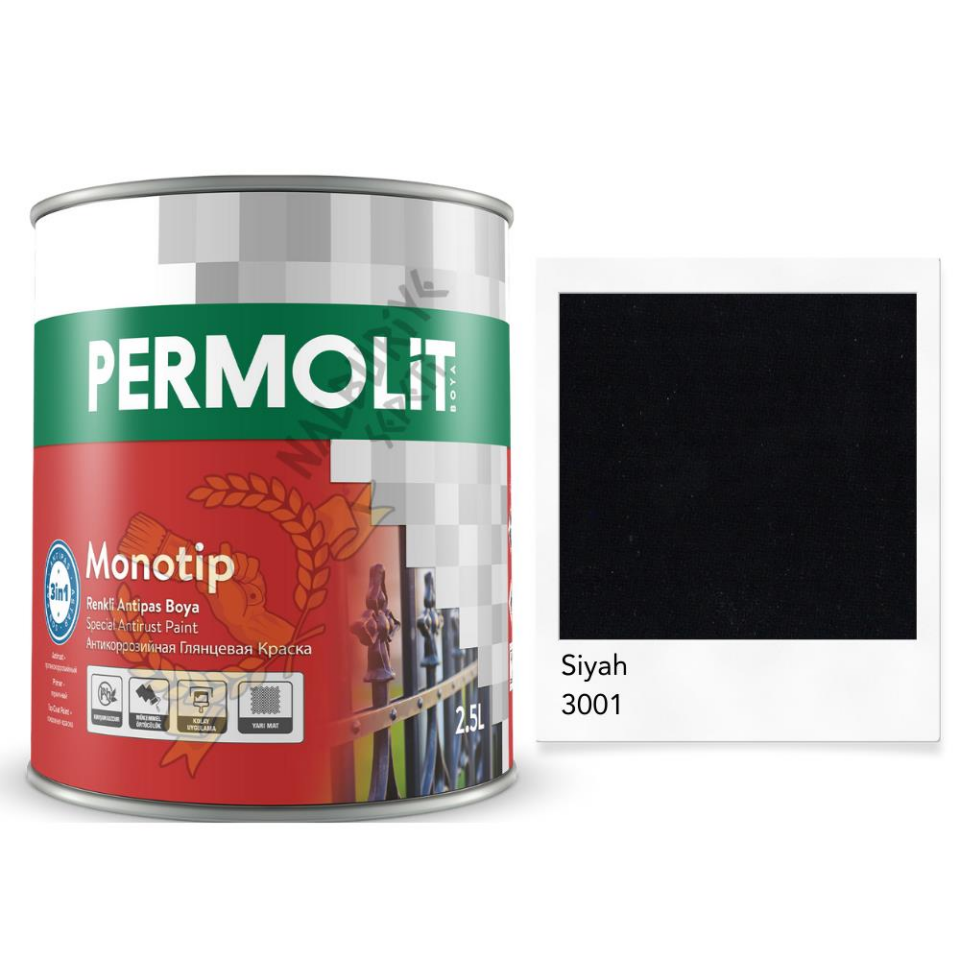 Permolit Monotip Astarlı Antipas Boya SİYAH 0.75 Lt.
