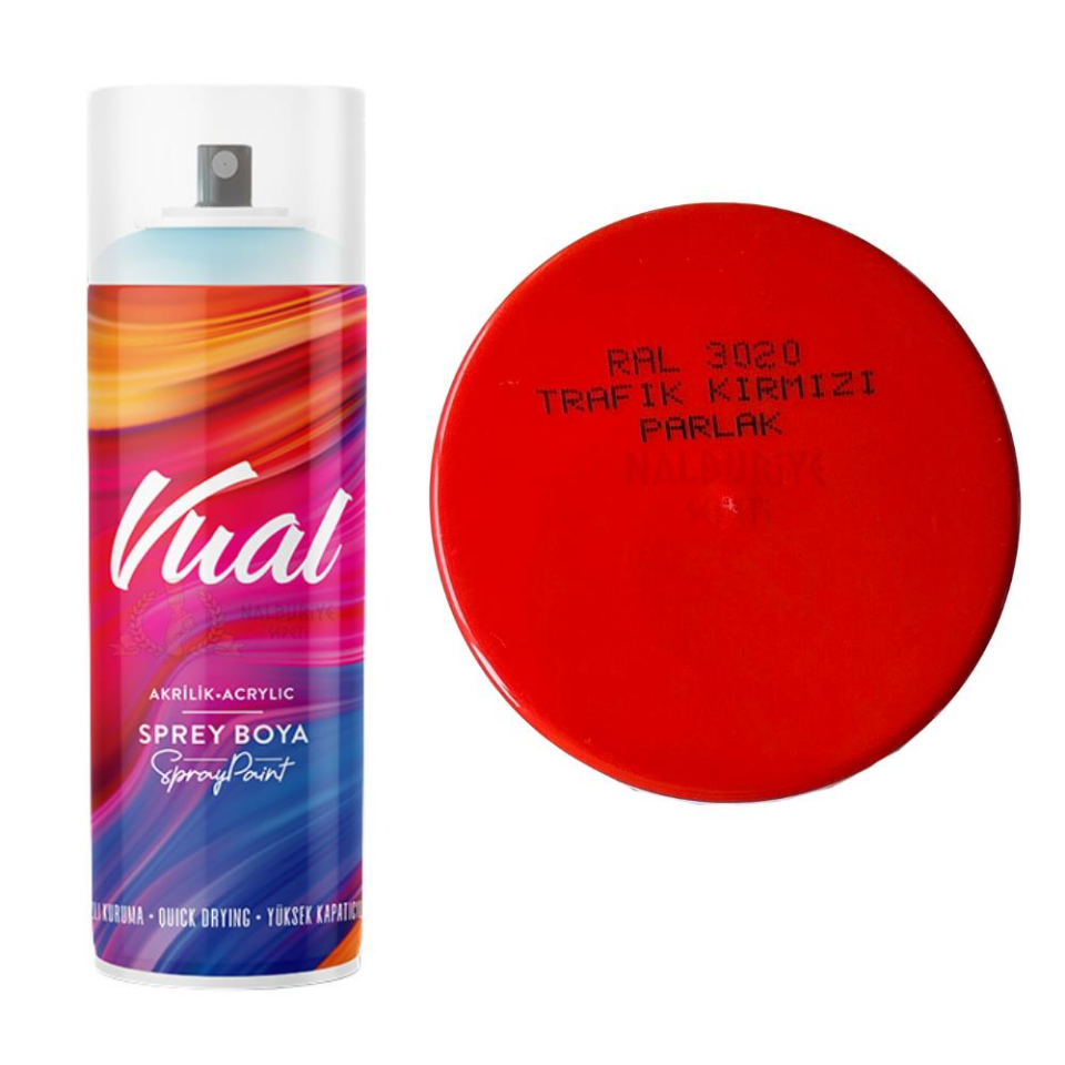 Permolit Akçalı Vual Akrilik Sprey Boya TRAFİK KIRMIZI PARLAK 400 ml - RAL3020