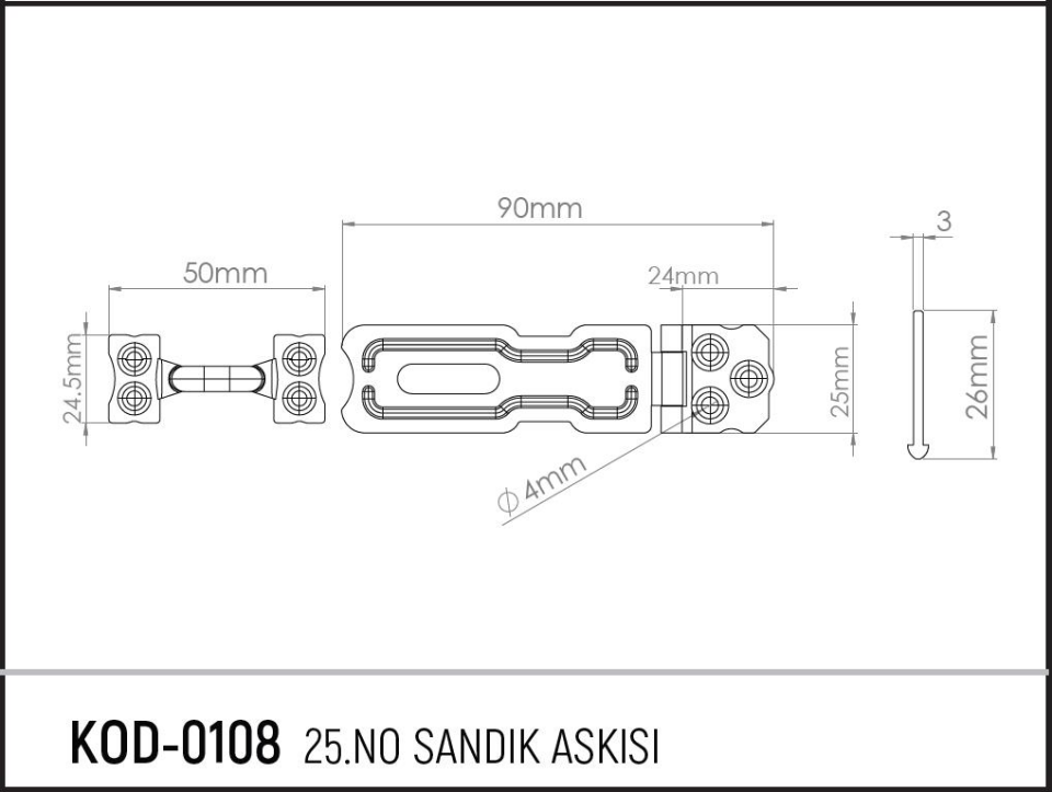 Koral Sandık Askısı No: 25 - 6 cm. - 1 Adet