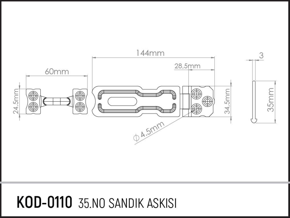 Koral Sandık Askısı No: 35 - 11 cm. - 1 Adet