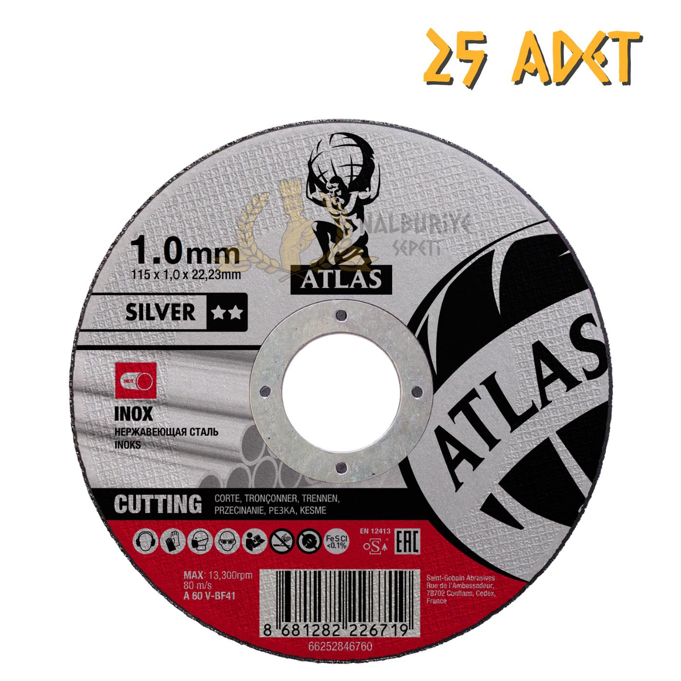 Atlas A60V-BF41 İnox Daire Testere Kesme Taşı 1 x 115 mm. - 25 Adet