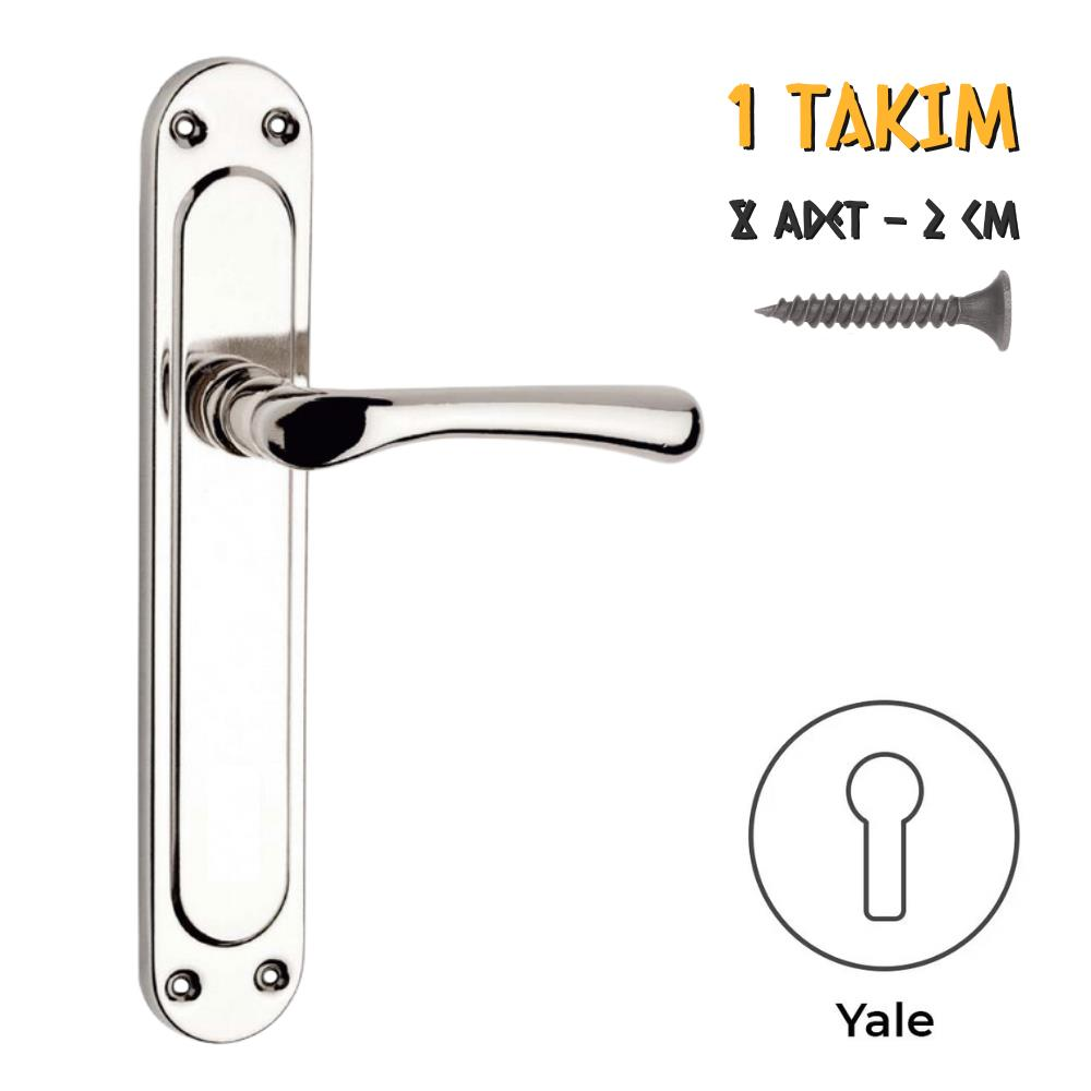 Koral Nikel Saten Kapı Kolu Kumru - Aynalı Yale - 1 Takım