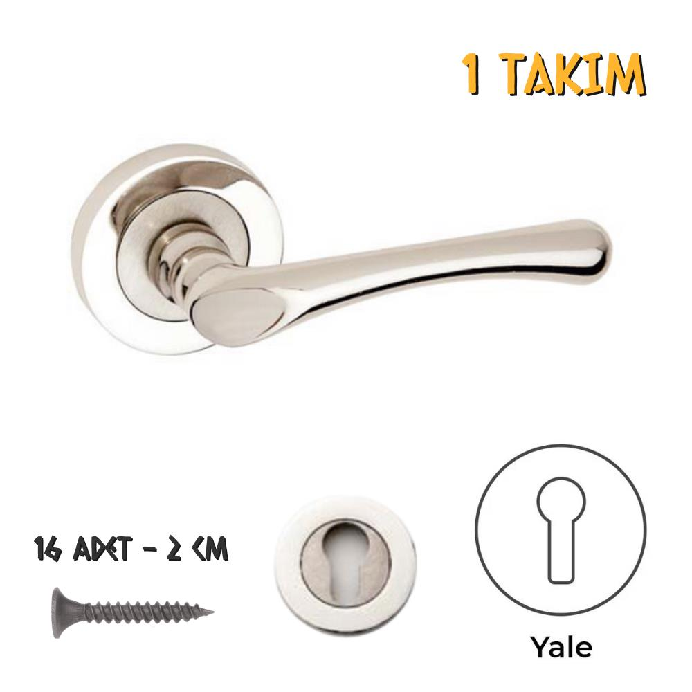 Koral Nikel Saten Kapı Kolu Kumru - Rozetli Yale - 1 Takım