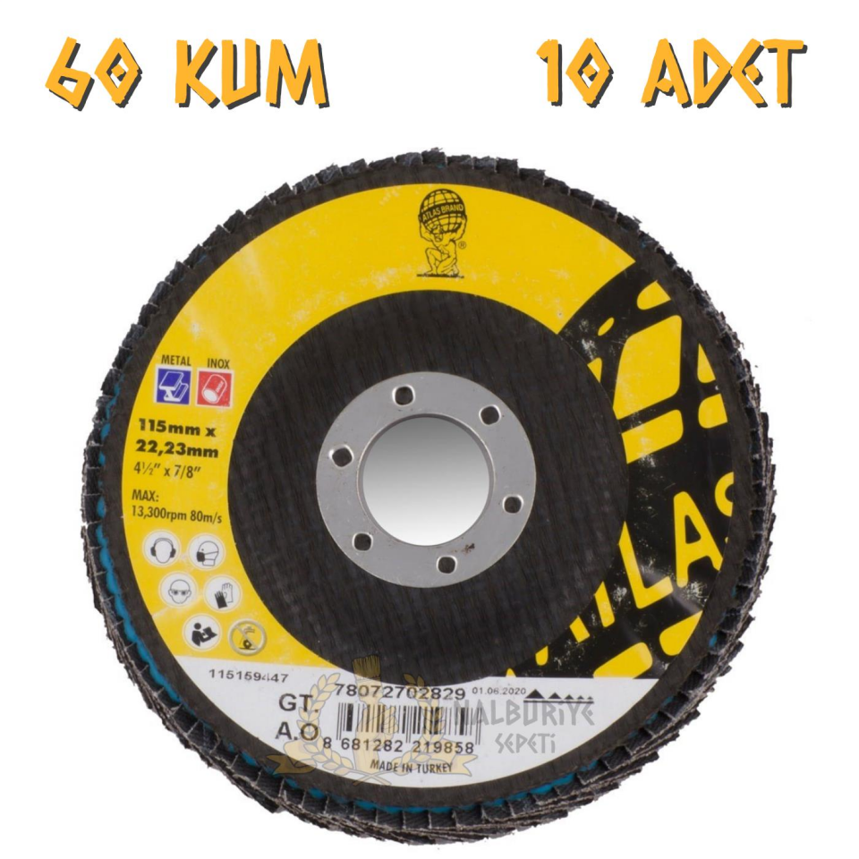 Atlas Katlı Flap Disk Yuvarlak Zımpara 115 mm - P60 Kum - 10 Adet