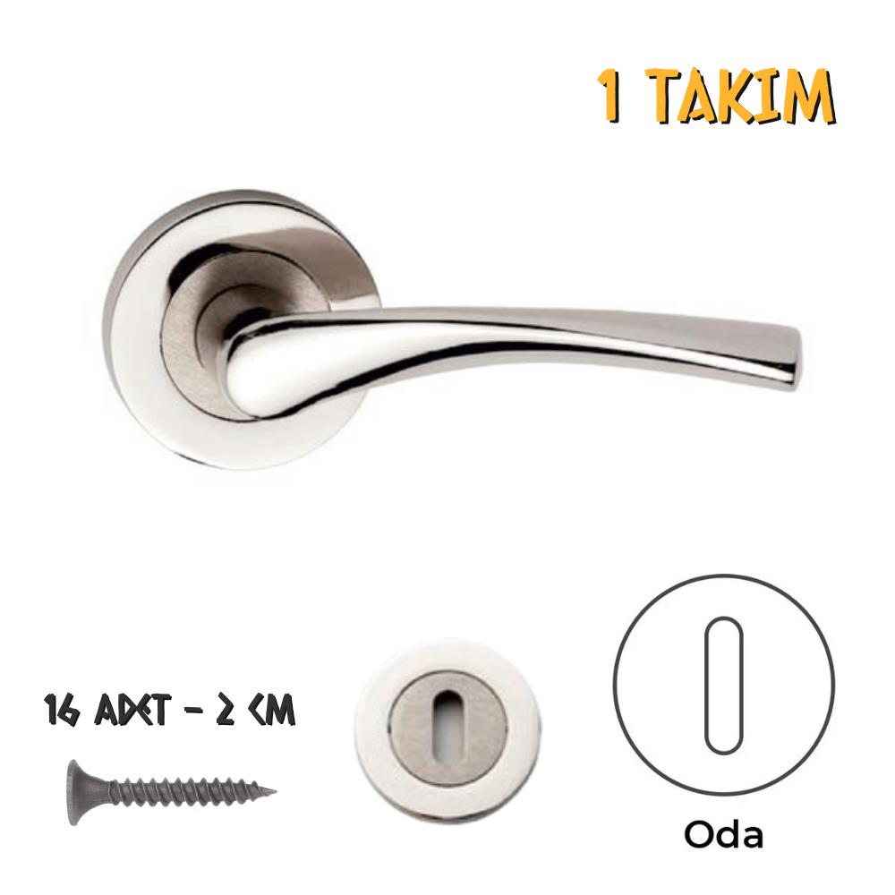 Koral Nikel Saten Kapı Kolu Bravo - Rozetli Oda - 1 Takım