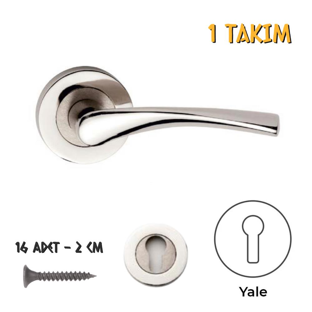Koral Nikel Saten Kapı Kolu Bravo - Rozetli Yale - 1 Takım