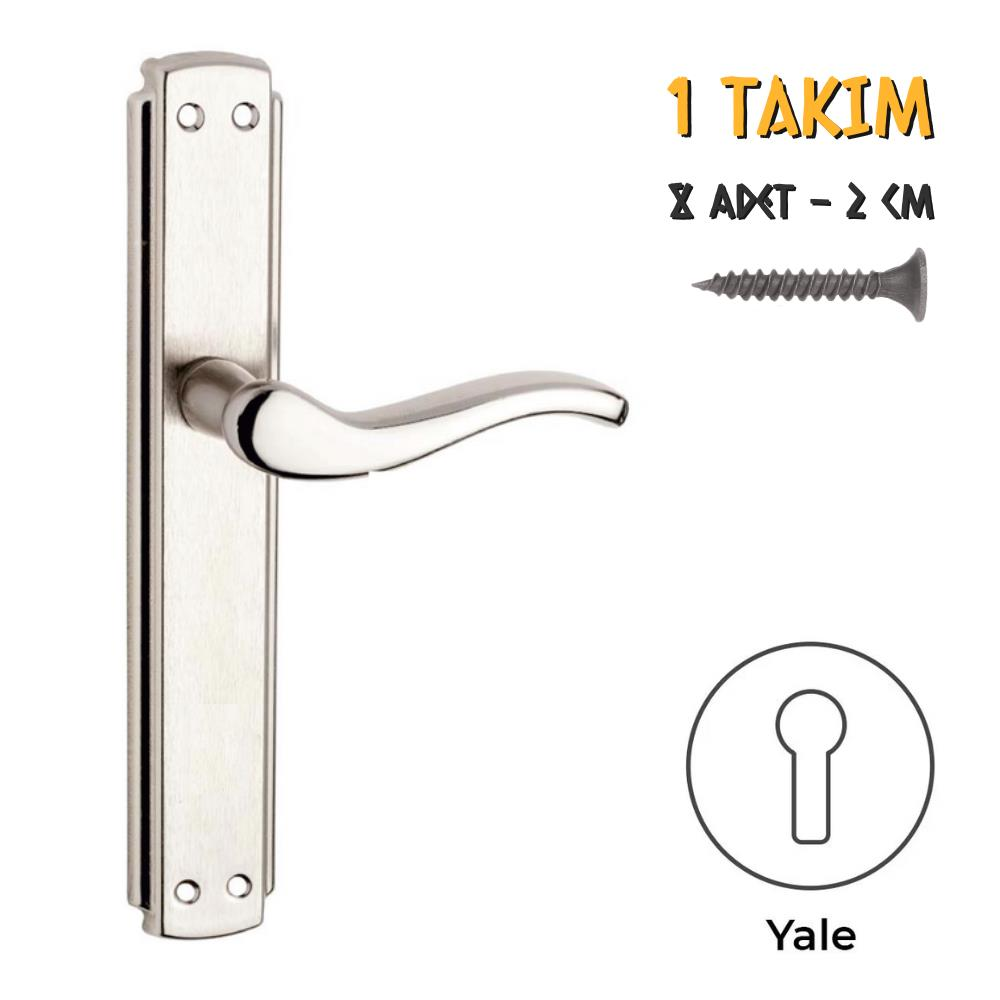 Koral Nikel Saten Kapı Kolu İdil - Aynalı Yale - 1 Takım
